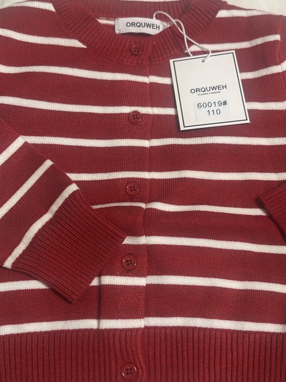 Orquweh Kids' Red & White Striped Button-Front Sweater